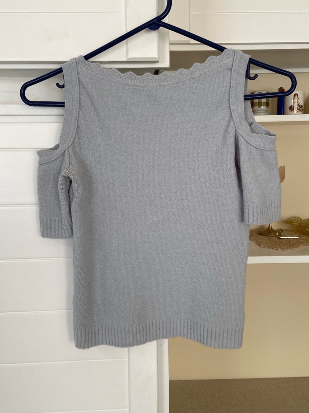 Vintage Cold shoulder Baby Blue Knit Top